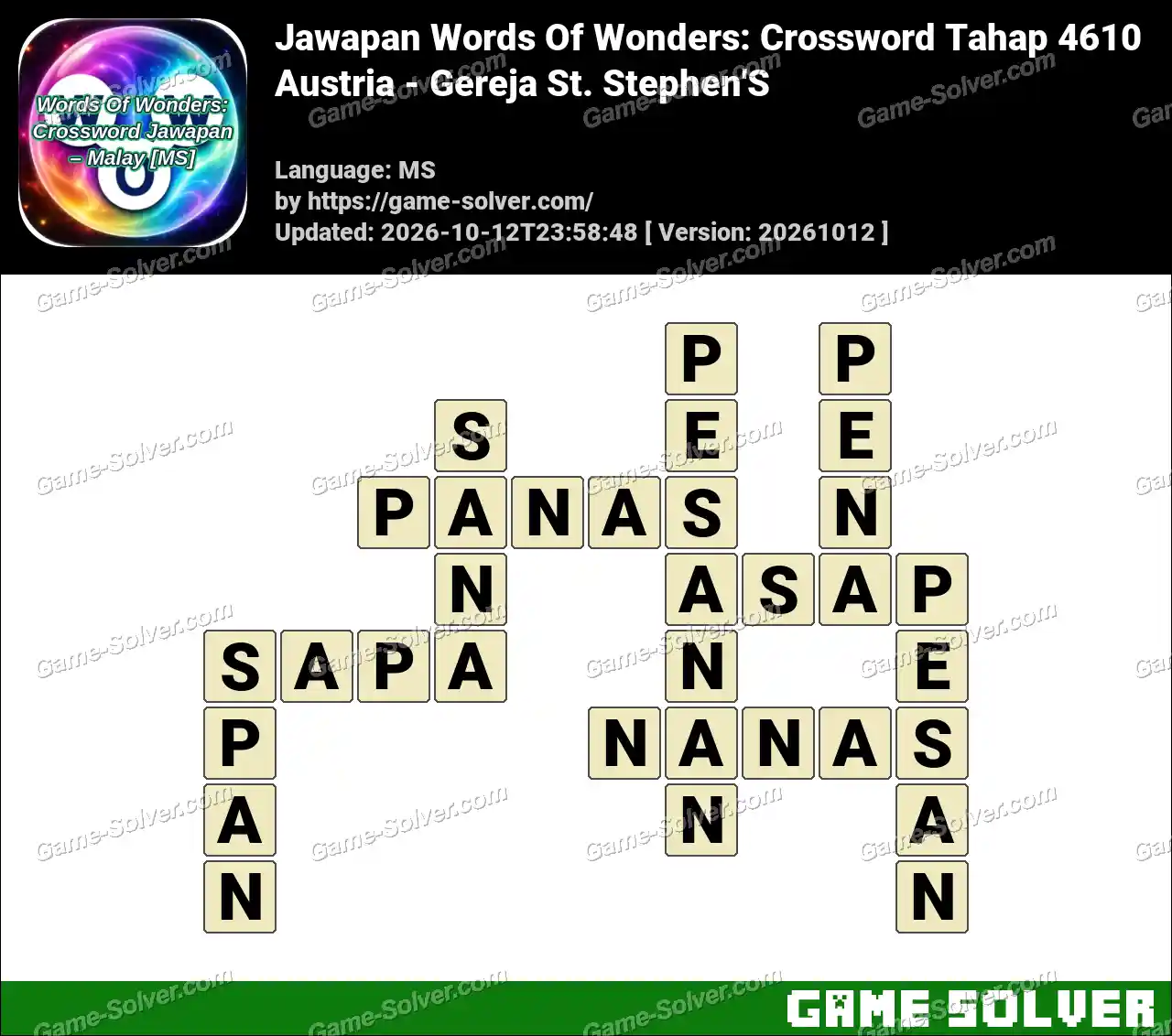 Jawapan Words Of Wonders: Crossword Tahap 4610 – Austria – Gereja St. Stephen’S